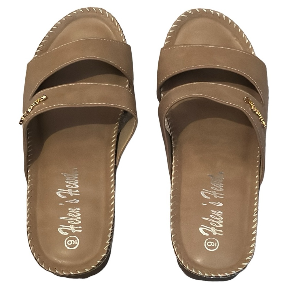 Helens Heart Tan Wedged Sandal NEW